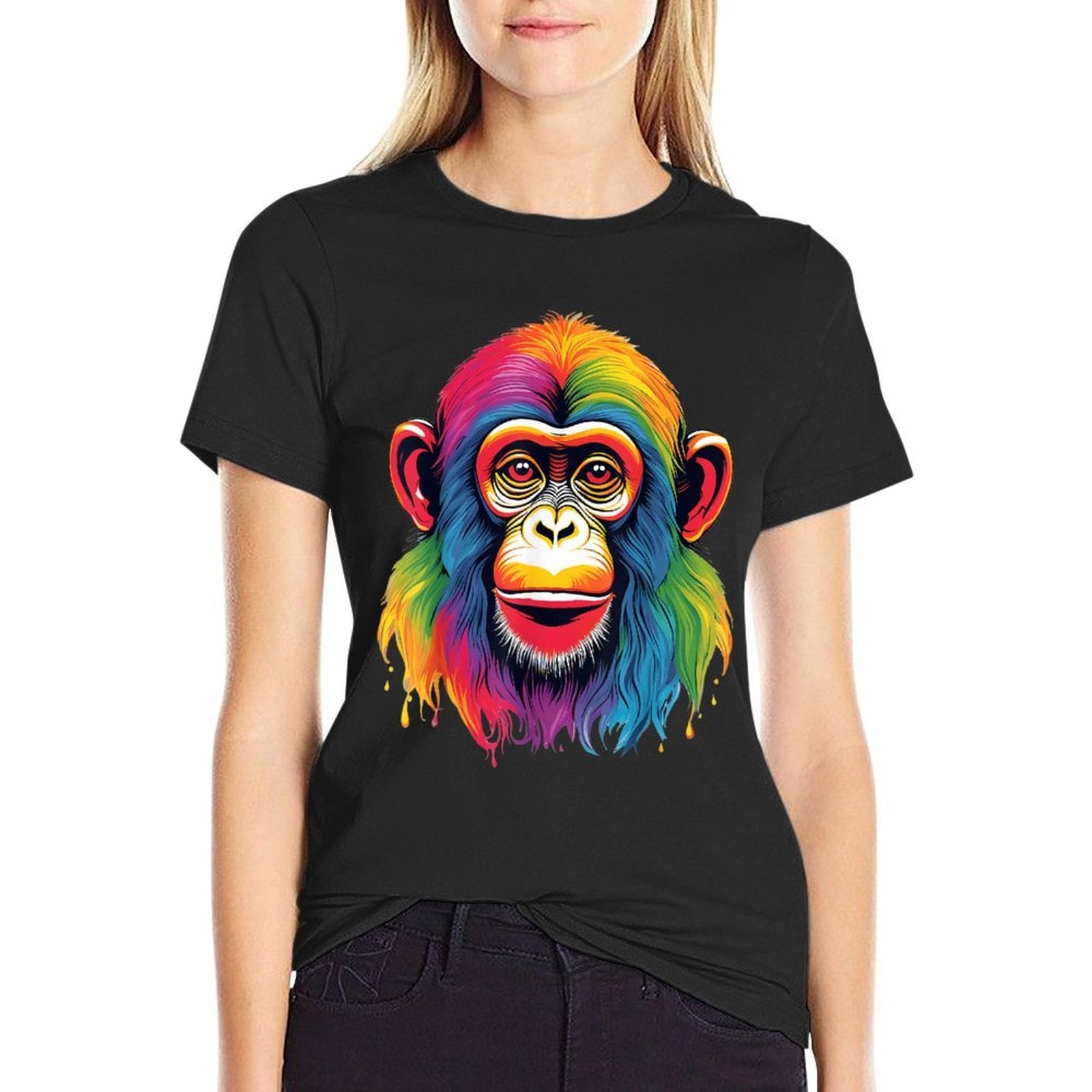 Awesome Monkey With Glasses Face Animal Lover Cool Rainbow  Summer-ready Fabric T-Shirt