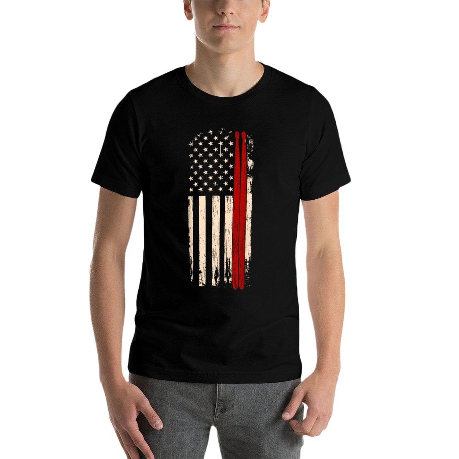 Vintage Drum Sticks American Funny Drummer Gift For Him  Stretchy T-Shirt