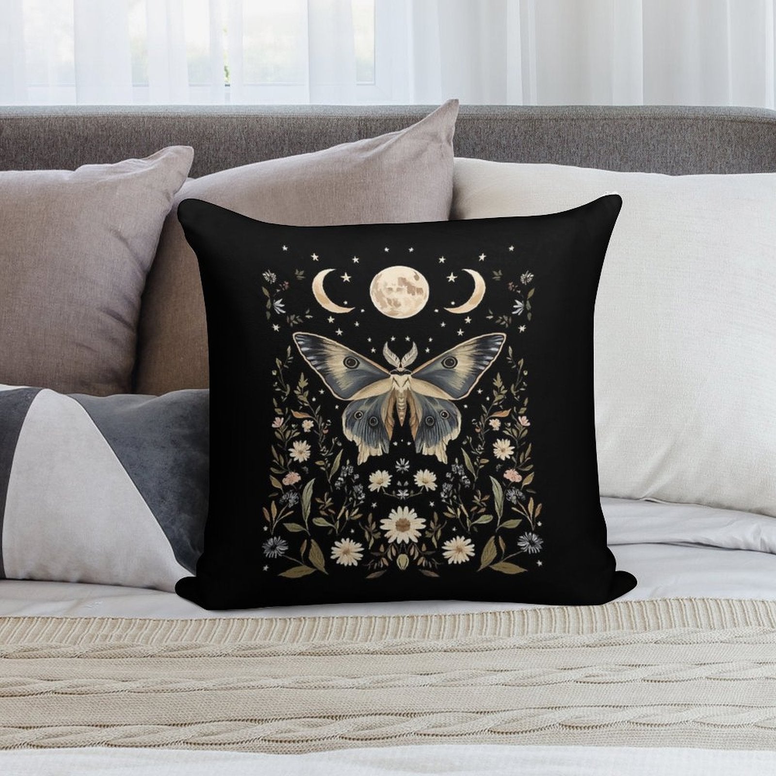 Witchy Cottagecore Botanical Moth Soft Ultra-Soft Texture Throw Pillow