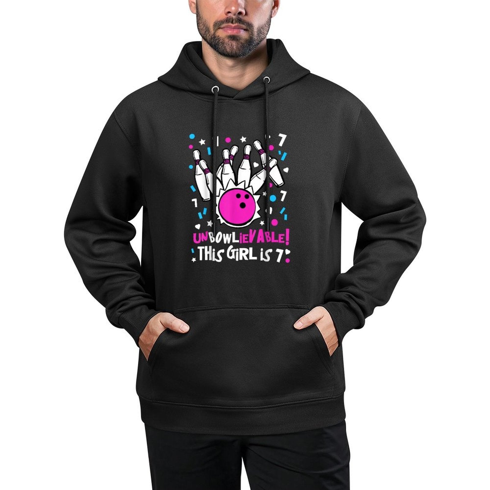 7th Birthday Girls Bowling Party Cute UnBOWLievable Age 7 Shrink-Resistant Hoodie