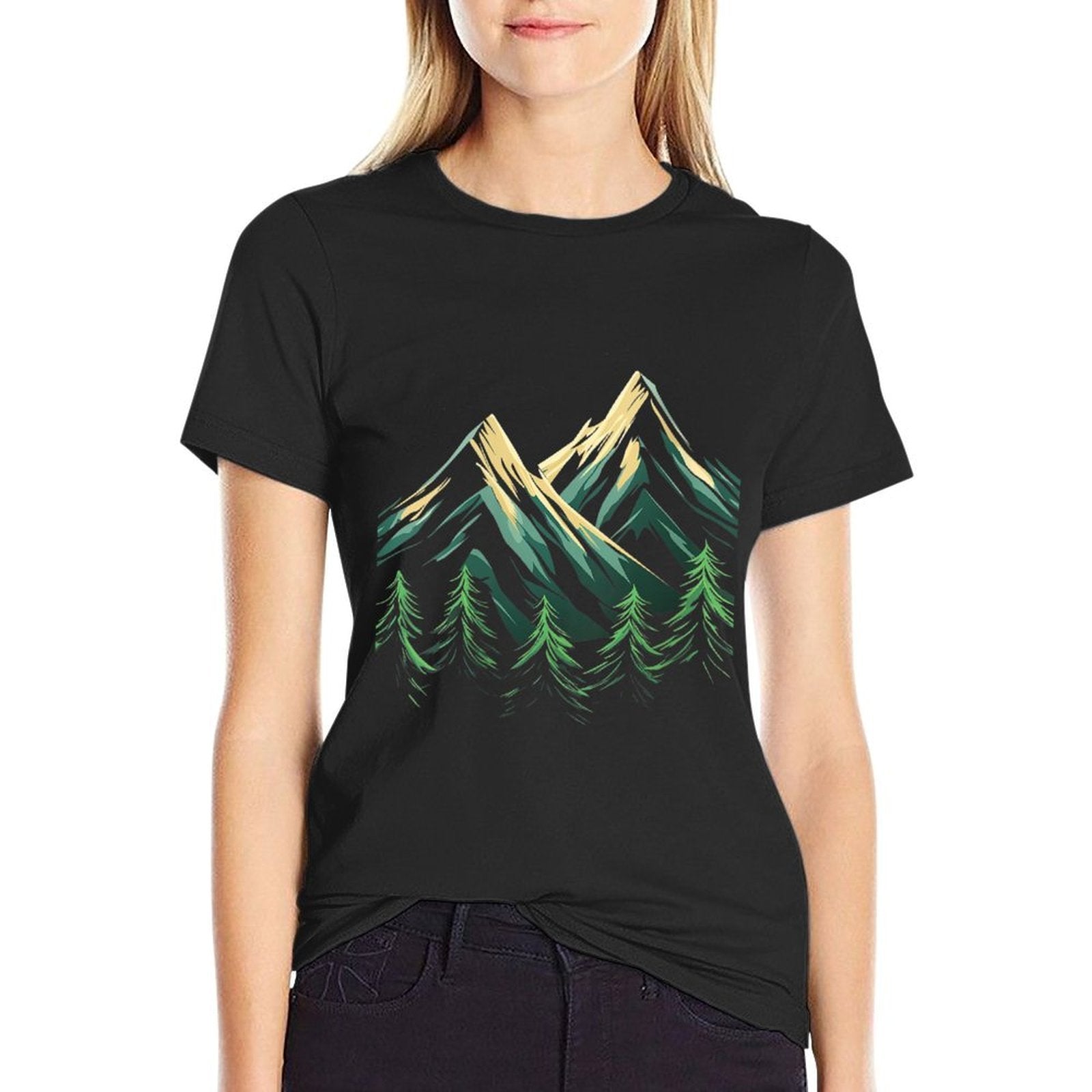Womens Vector Mountain Landscape  Cotton T-Shirt