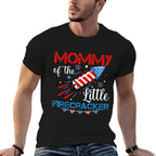 Mommy Of The Little Firecracker 4th of July Birthday Mom  Cotton T-Shirt
