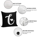 White And Black Letter C Initial Name Minimalist Heart Monogram Graphic Cute Shaped Cool Design on Black Background Soft Hidden Zipper Throw Pillow