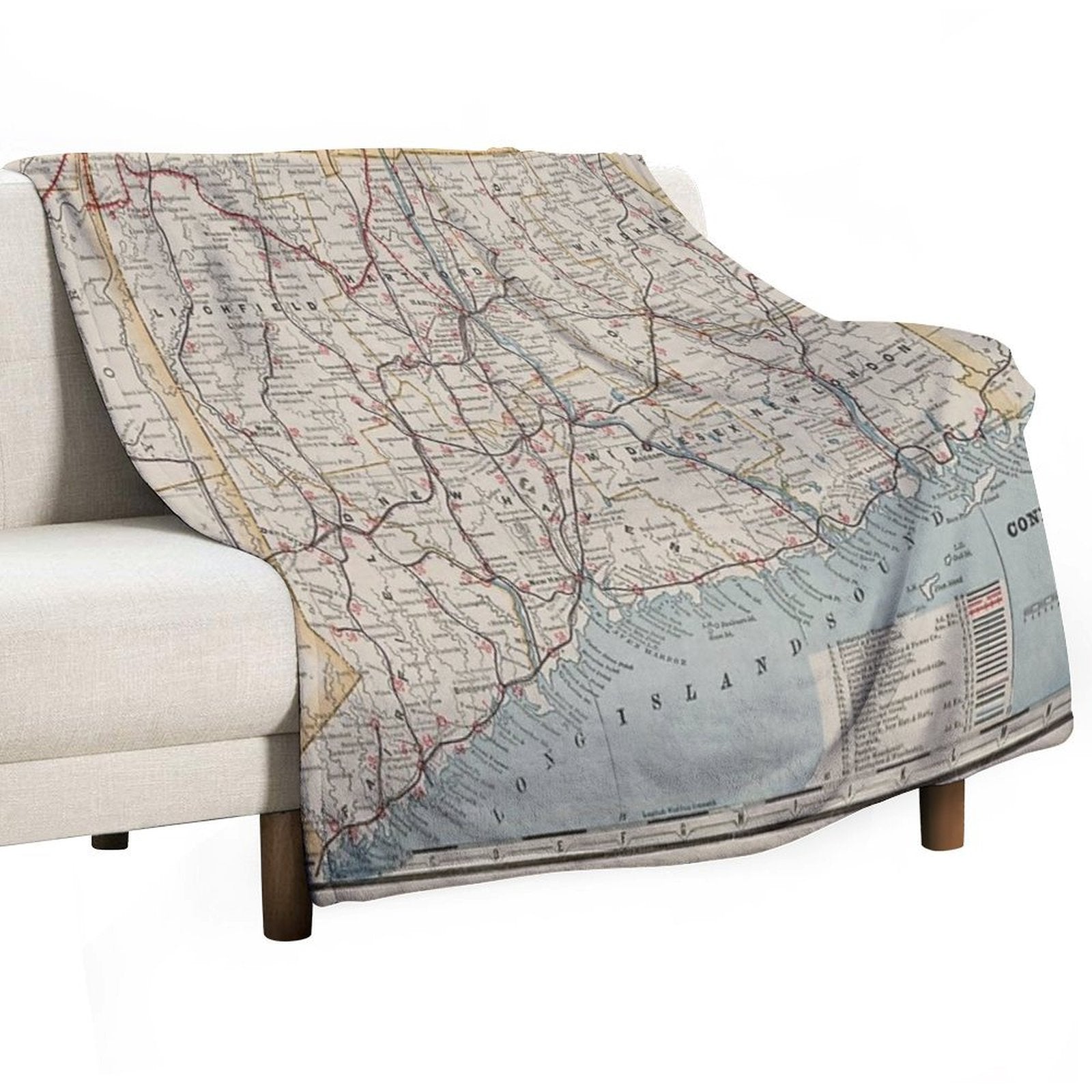Vintage Connecticut Map Machine-washable Throw Blanket