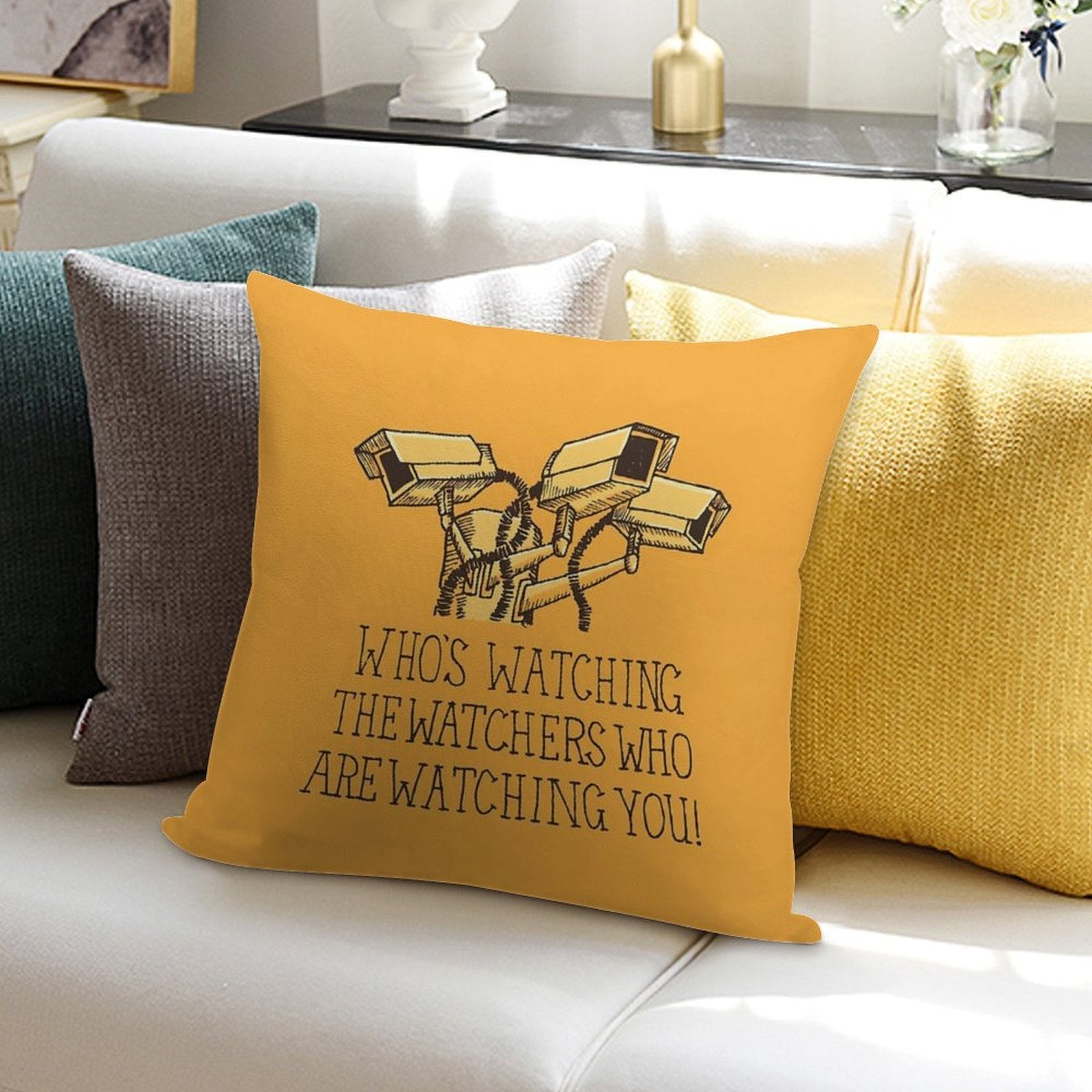 Surveillance Soft Short Plush Fabric Throw Pillow