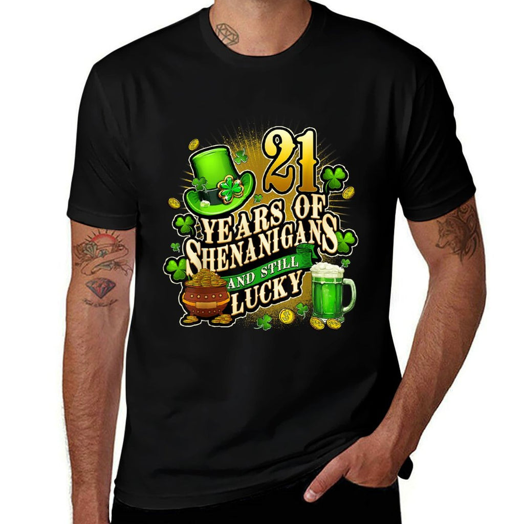 21 Years of Shenanigans St. Patrick's Day 21st Birthday  Ribbed Collar T-Shirt