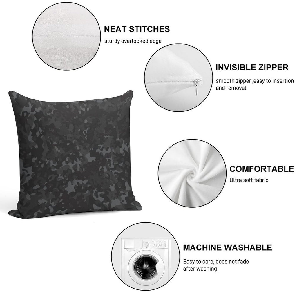 Charcoal Camouflage Black Grey Night Camo Soft Warmth Comfort Throw Pillow