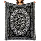 Ornate Baroque Black Grey White Greek Key Plush Throw Blanket