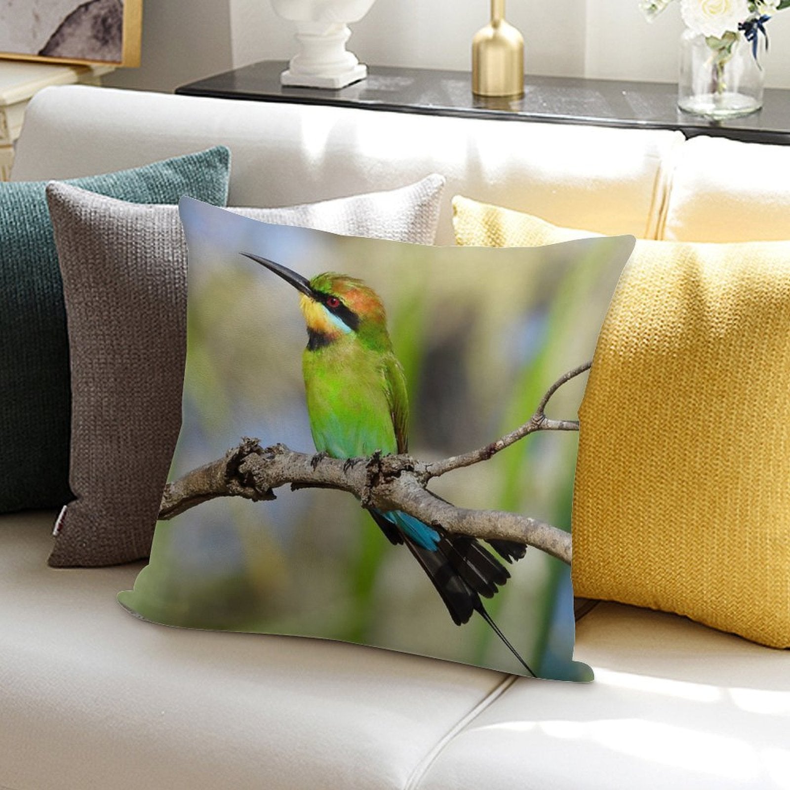 Rainbow Bee-eater Colourful Display Soft Shrink-Resistant Throw Pillow