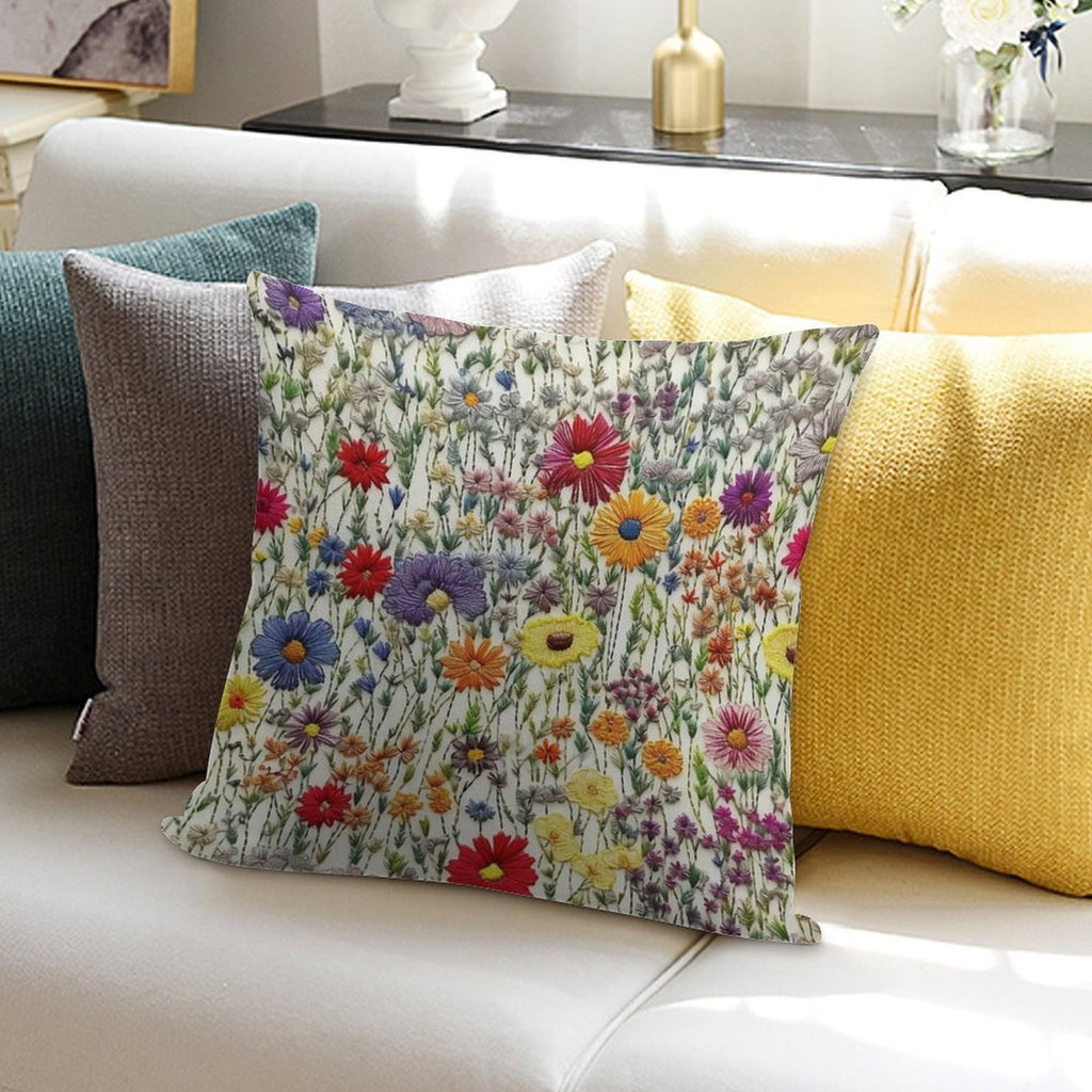 Embroidered Wildflowers Soft Gift Ready Throw Pillow