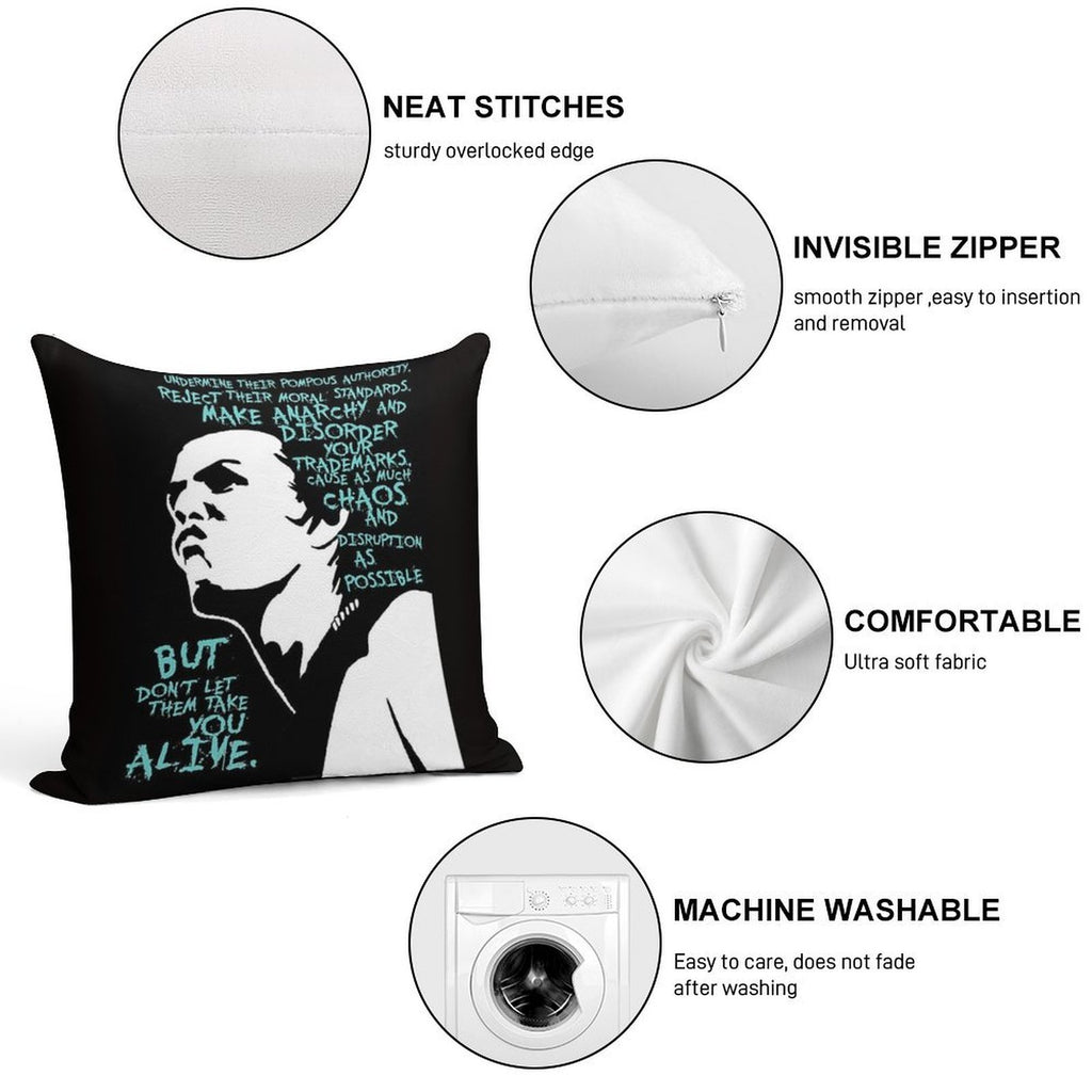Sid Vicious Dead Or Alive Soft Reinforced Edging Throw Pillow