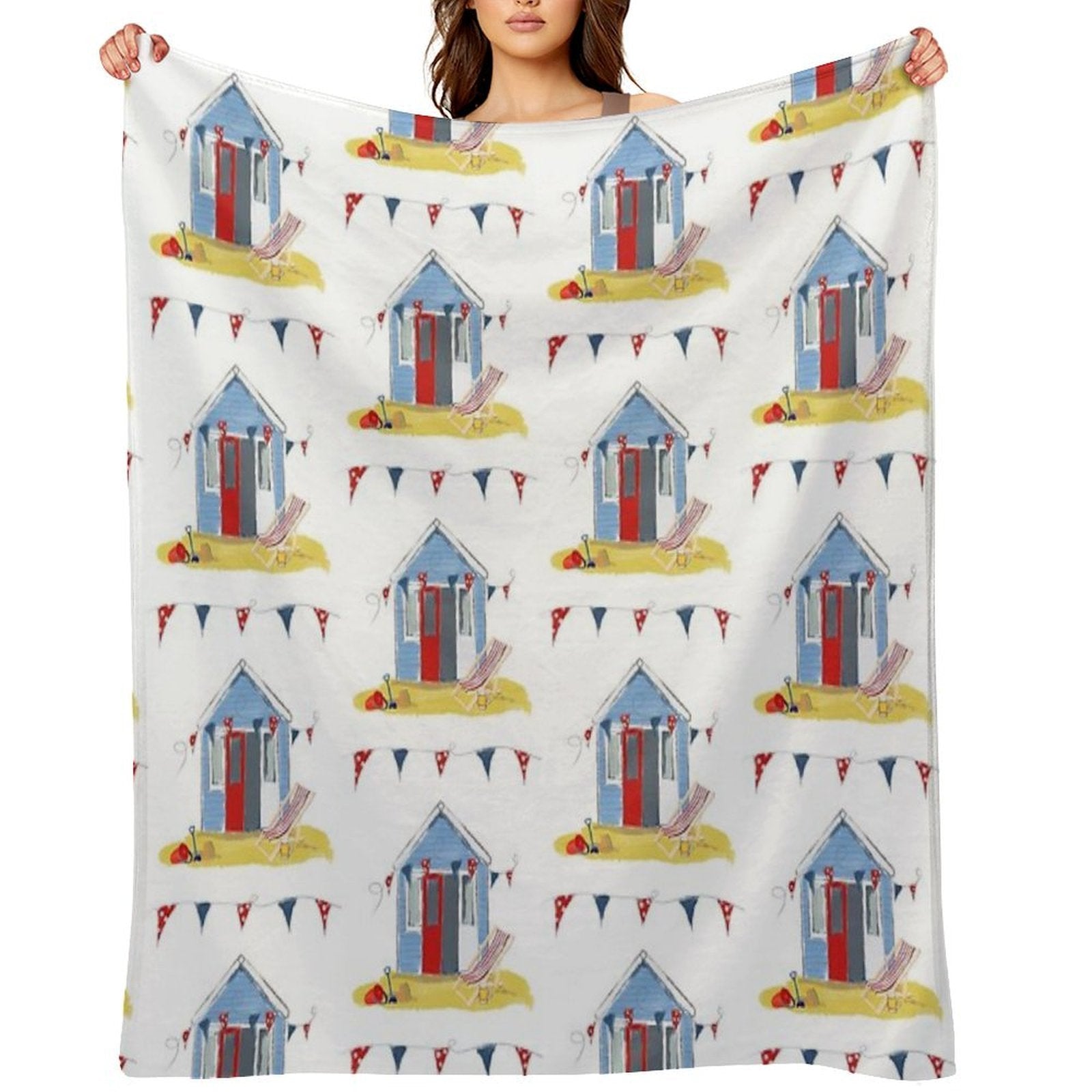 #Beach Hut Seaside Easy Care Throw Blanket