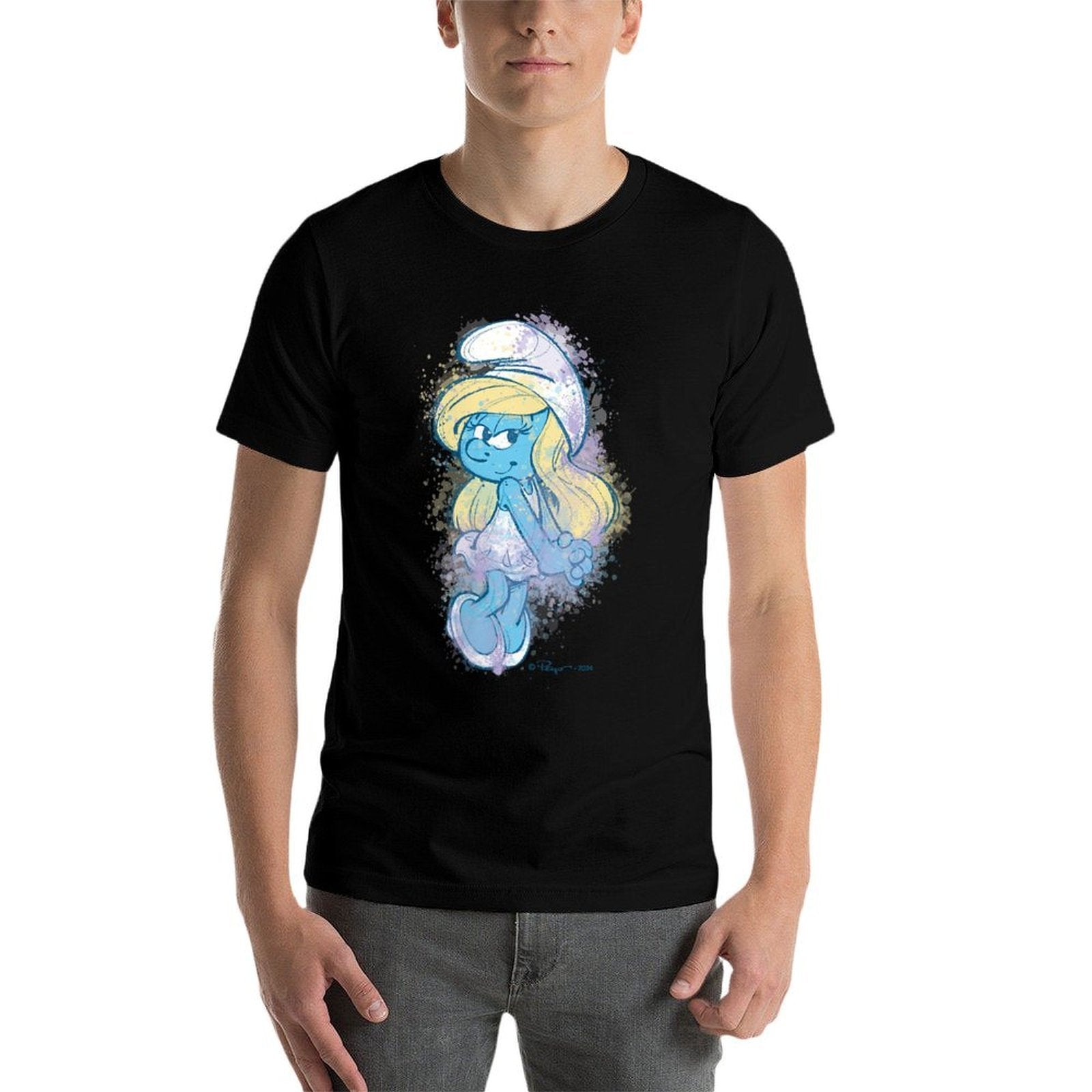 Womens The Smurfs Cute Smurfette Watercolor Portrait Distressed  Odor-resistant T-Shirt