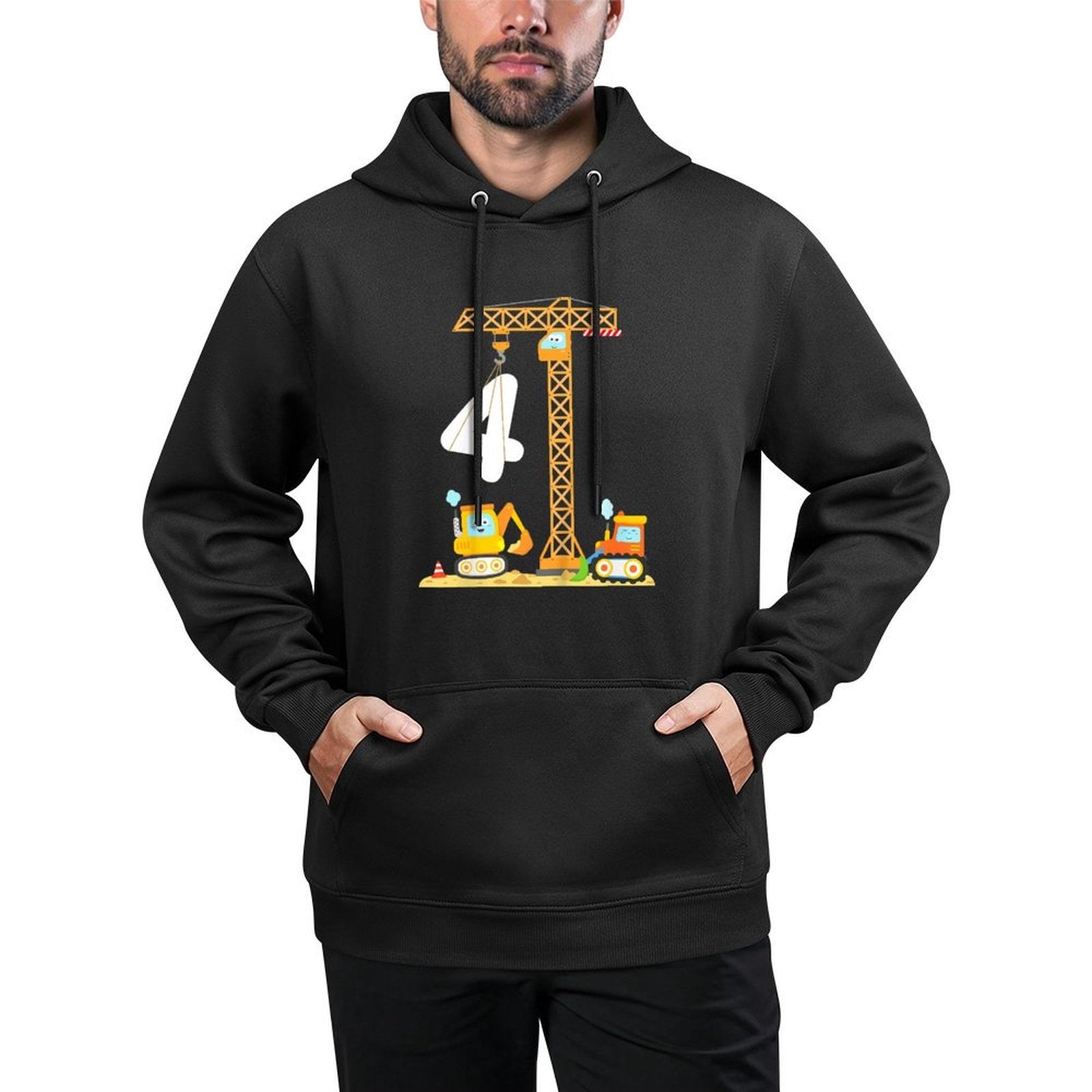 Kids Birthday 4 Year Old Boy Construction Vehicles Digger Crane Breathable Fabric Hoodie