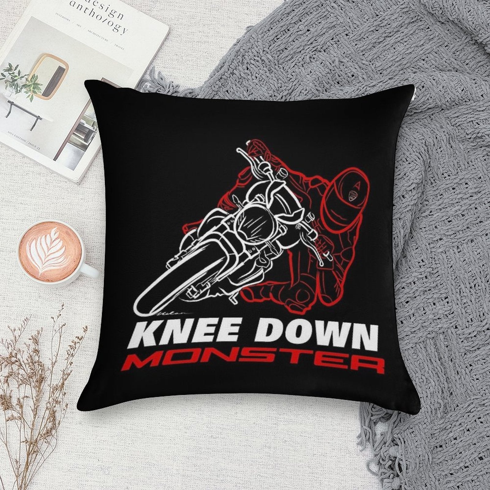Knee Down Monster for Monster Lovers - Dark Edition with Text - Biker Quotes Soft Ultra-Soft Texture Throw Pillow