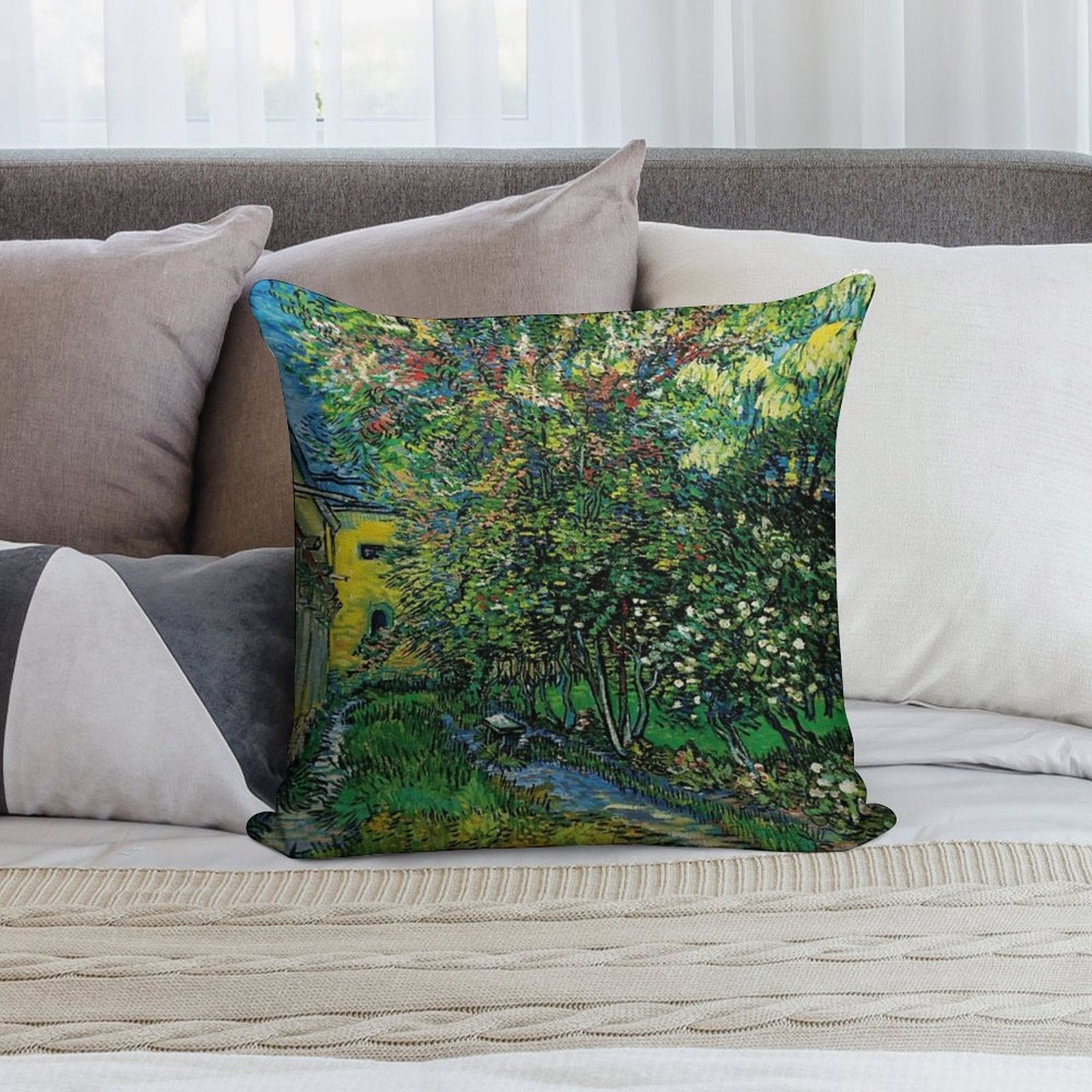 Vincent Van Gogh The Garden of The Asylum at Saint Remy Saint-Rémy Soft Reinforced Edging Throw Pillow
