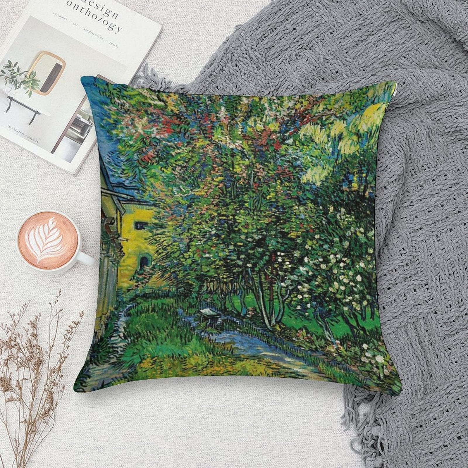 Vincent Van Gogh The Garden of The Asylum at Saint Remy Saint-Rémy Soft Reinforced Edging Throw Pillow
