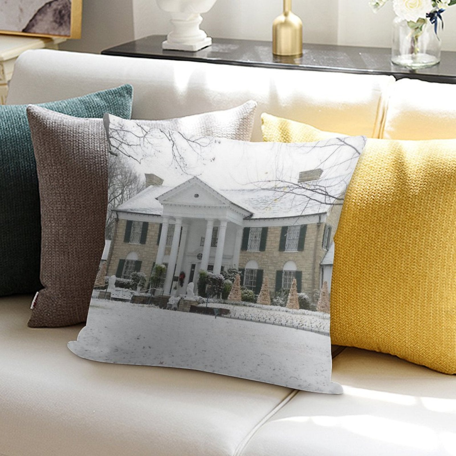 Elvis Presley Graceland in The Snow Soft Skin-Friendly Throw Pillow