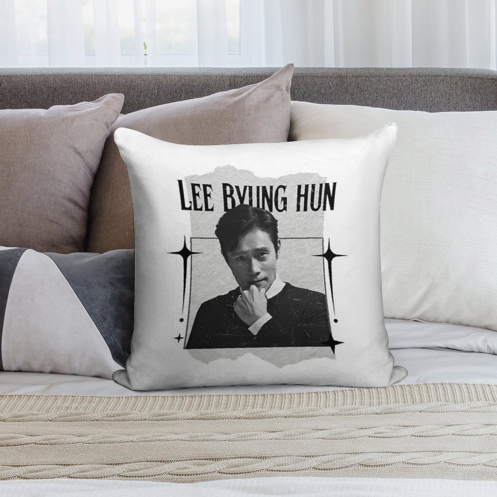 Lee Byung-hun Korean Actor Preppy Black And White Scrapbook Collage Design Soft Multiple Sizes Throw Pillow