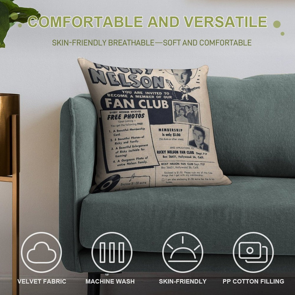 Ricky Nelson Fan Club Soft High-Density Material Throw Pillow