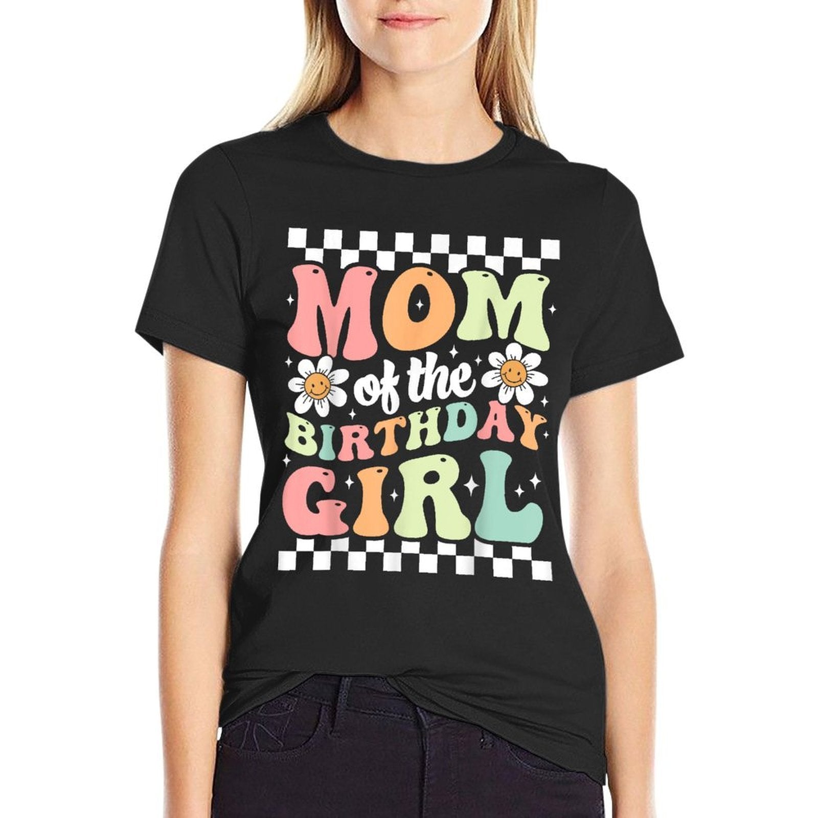 Mom of The Birthday Girl Cute Family Groovy Birthday Party  Stretchy T-Shirt