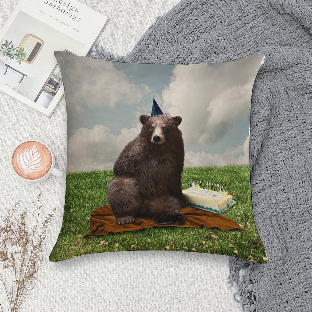 Birthday Bear Soft Skin-Friendly Throw Pillow
