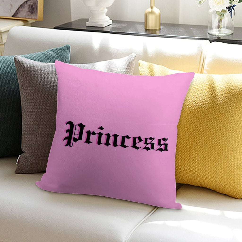 Old-English Princess (pink Background, Dark Pink Shadow, Black Lettering) Soft Washable Throw Pillow
