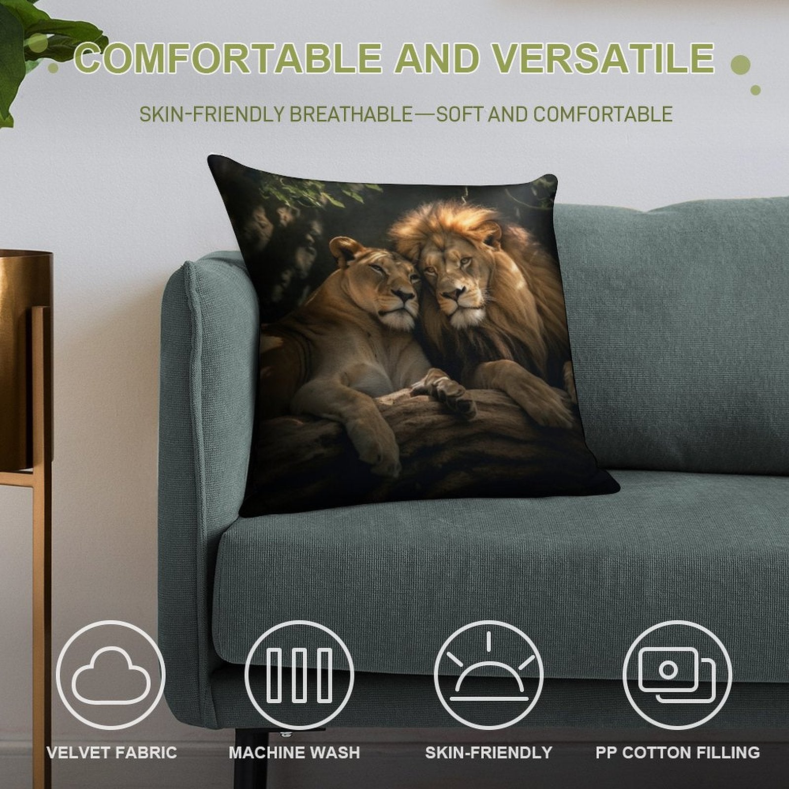 Lion And Lioness Soft Washable Throw Pillow