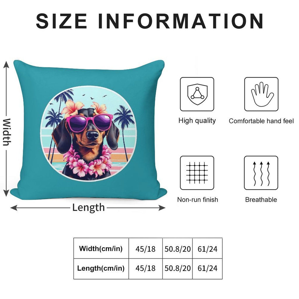 Hawaiian Dachshund Dog Retro Summer Vibes Soft Luxury Feel Throw Pillow