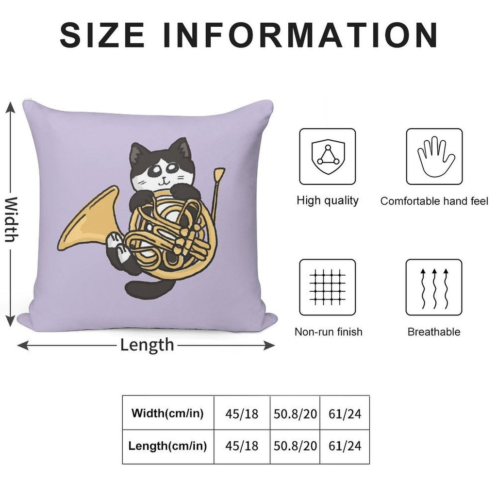 French Horn Tuxedo Cat Soft Easy Maintenance Throw Pillow
