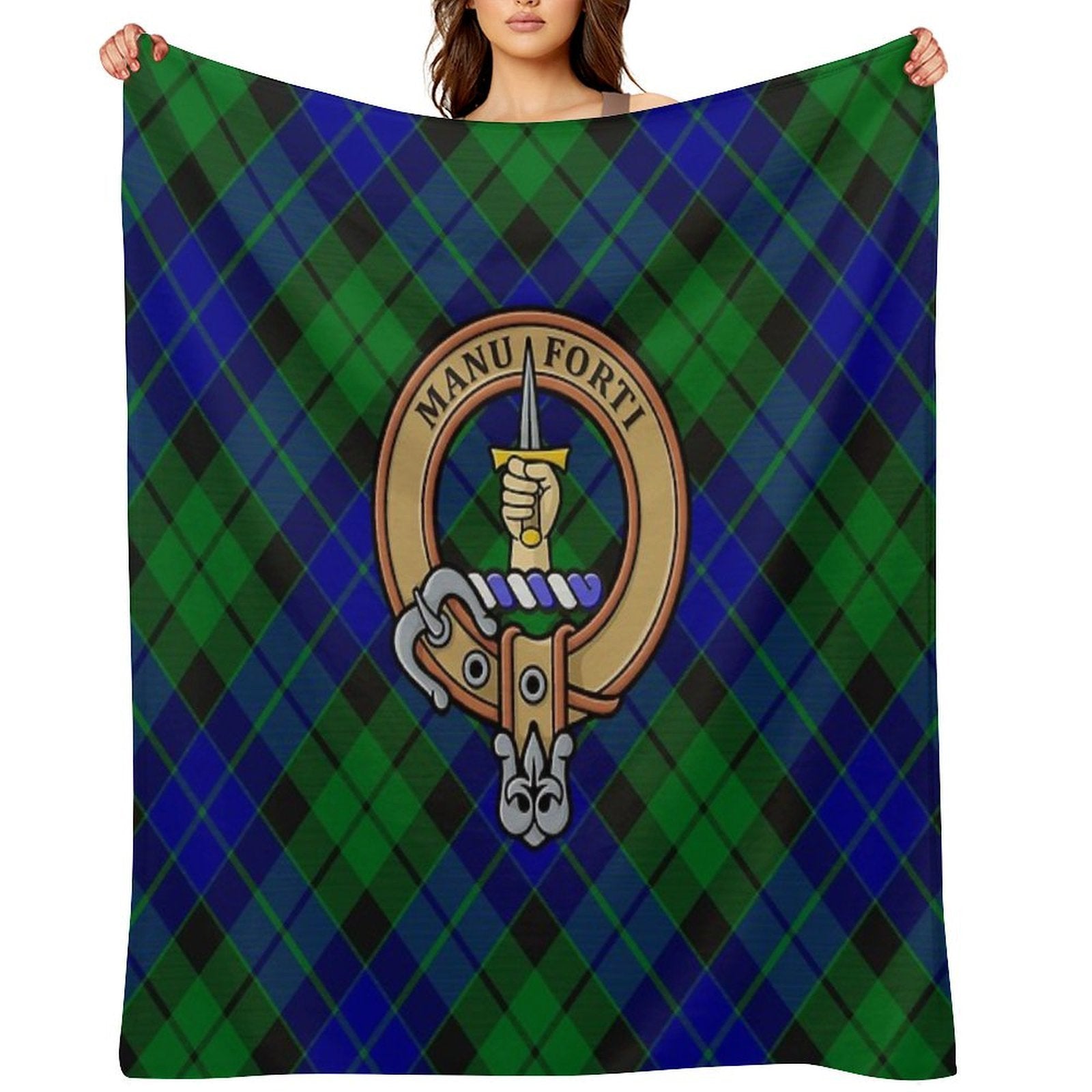 Clan MacKay Crest over Tartan Compact Throw Blanket