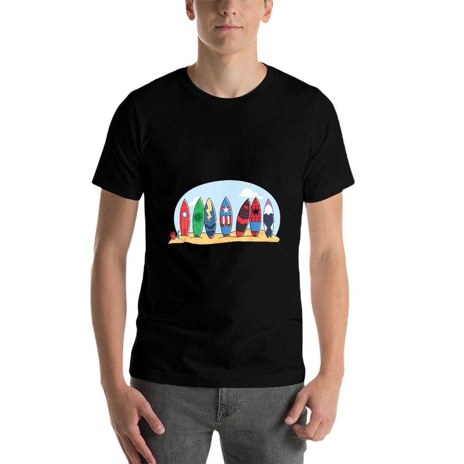 Marvel Avengers Spider-Man Surfboards Summer Beach Vacation  Fade-proof Color T-Shirt