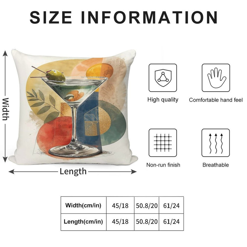 Martini Time – Retro Cocktail Poster with Bauhaus Geometry Soft Multiple Sizes Throw Pillow