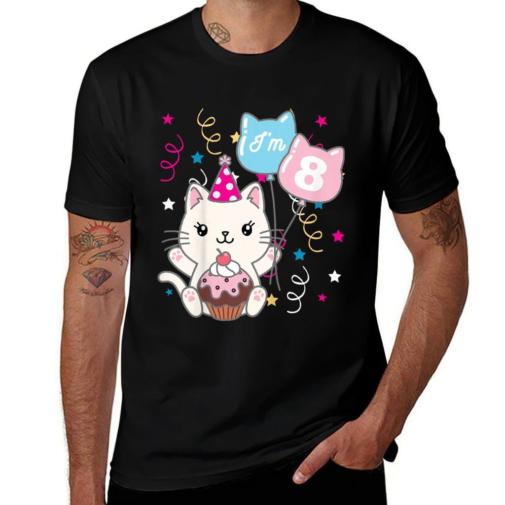 Kids 8th Kitten Birthday Girl Cat Theme for 8 (eight) Year Old  Trendy Pattern T-Shirt