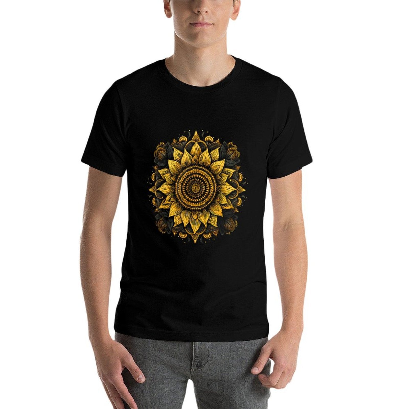 Sunflower Mandala Cottagecore Aesthetic Girls Women Graphic  Tagless Design T-Shirt
