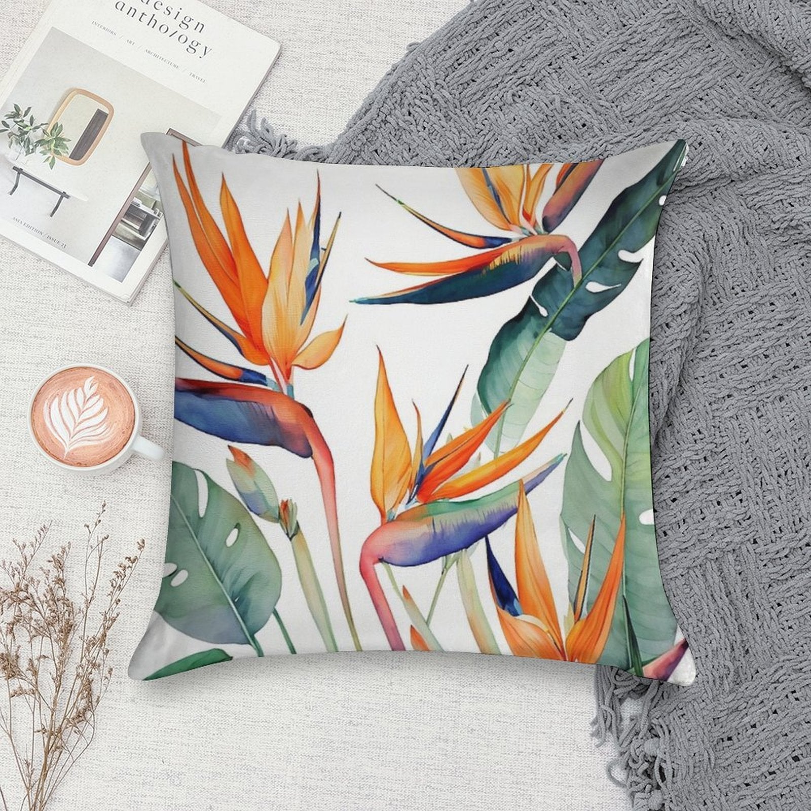 Birds of Paradise Soft Short Plush Fabric Throw Pillow