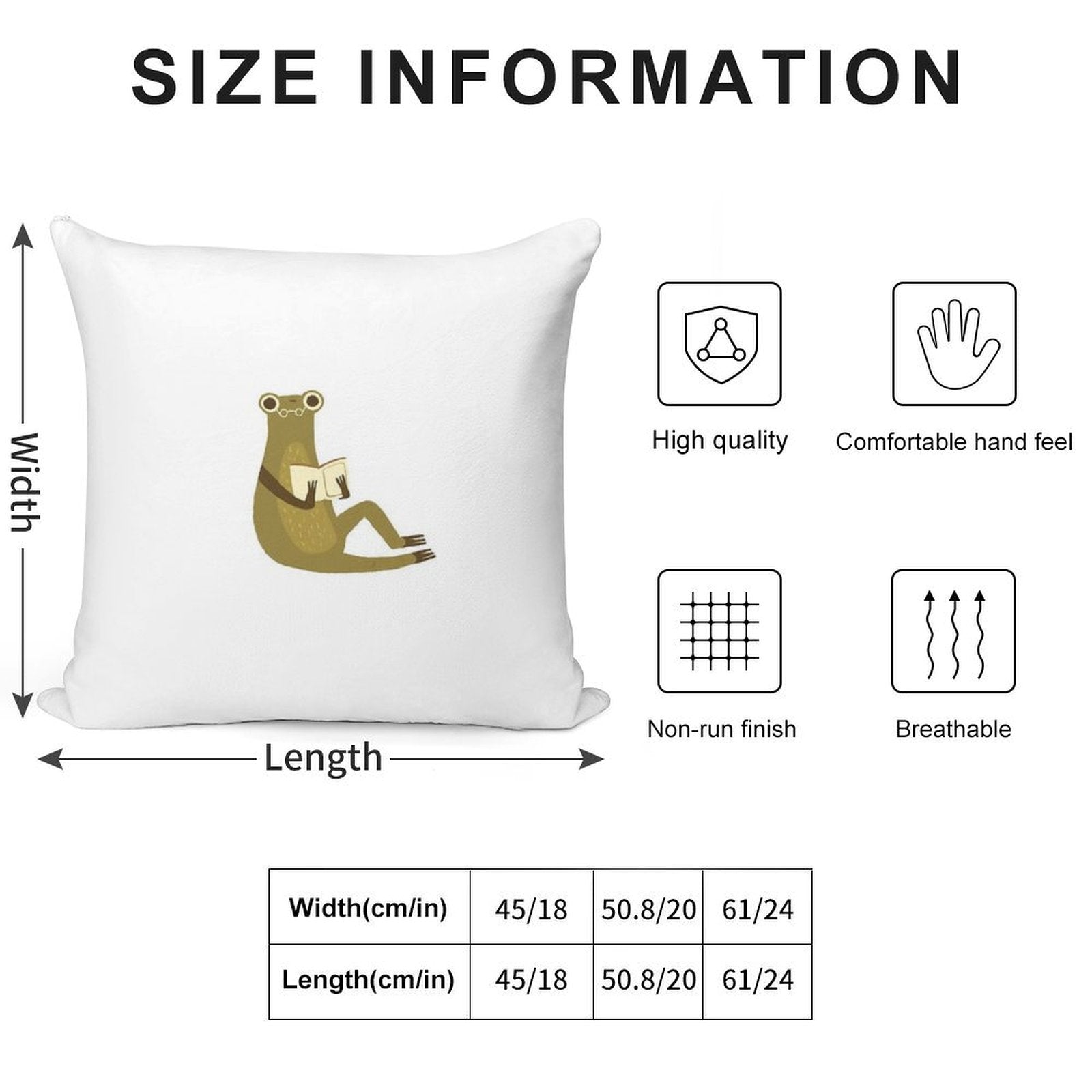 Cute Frog with Glasses Reading A Book Soft Multiple Sizes Throw Pillow