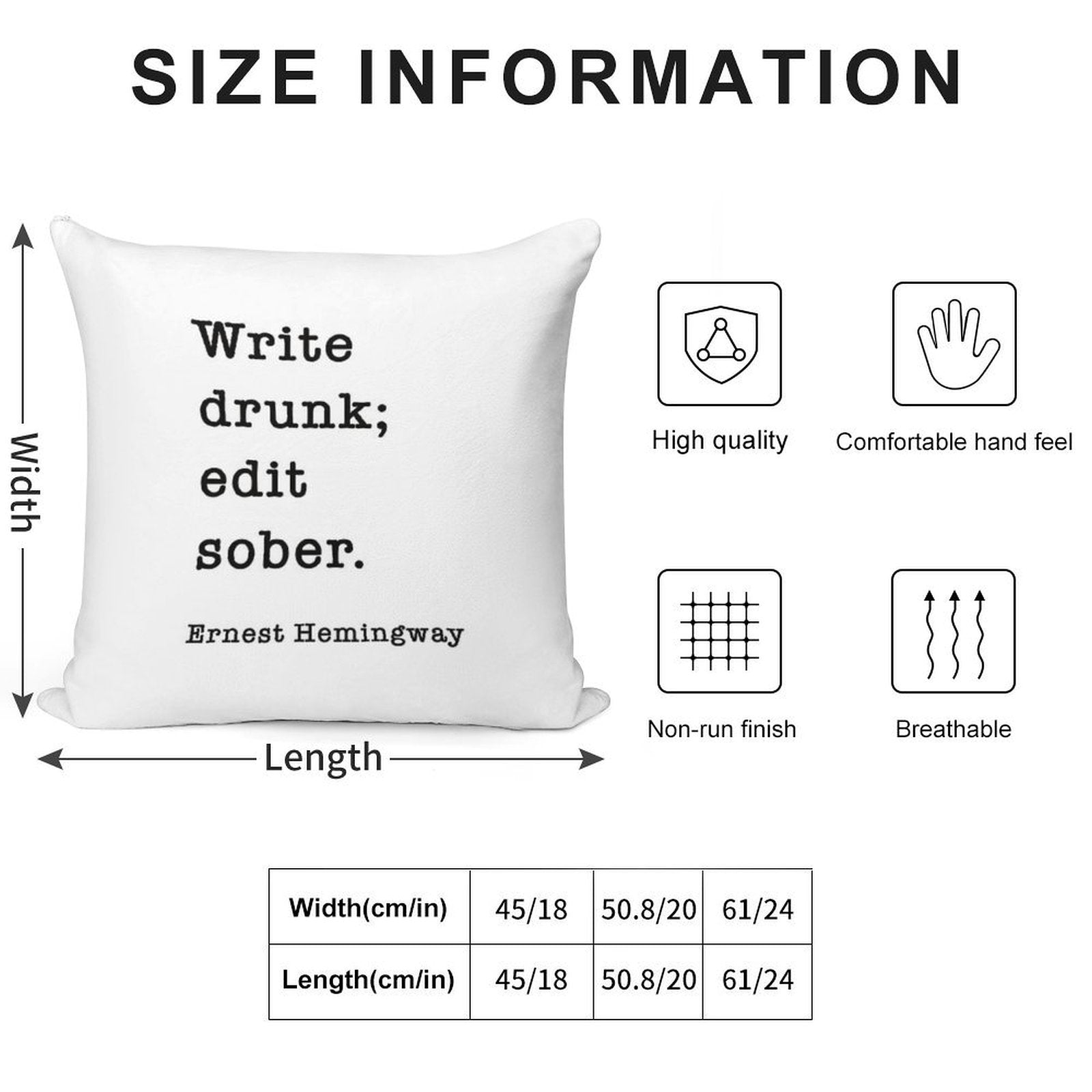 Write Drunk. Edit Sober. - Ernest Hemingway Writers Quote Soft Home Decor Throw Pillow