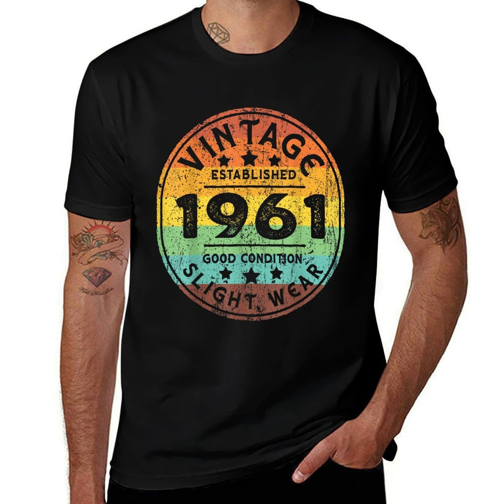 Vintage Established 1961 62nd Birthday Party Retro Men  Wrinkle-resistant T-Shirt