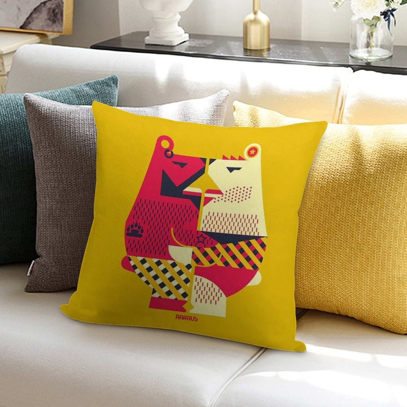 Two Bears Soft Washable Throw Pillow