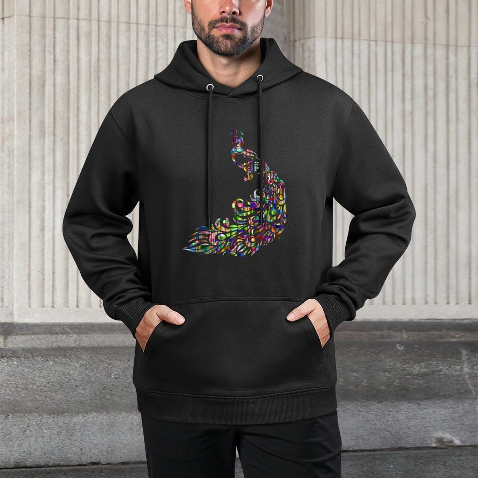 Colorful Peacock Bird, Cool Rainbow Art Shrink-Resistant Hoodie