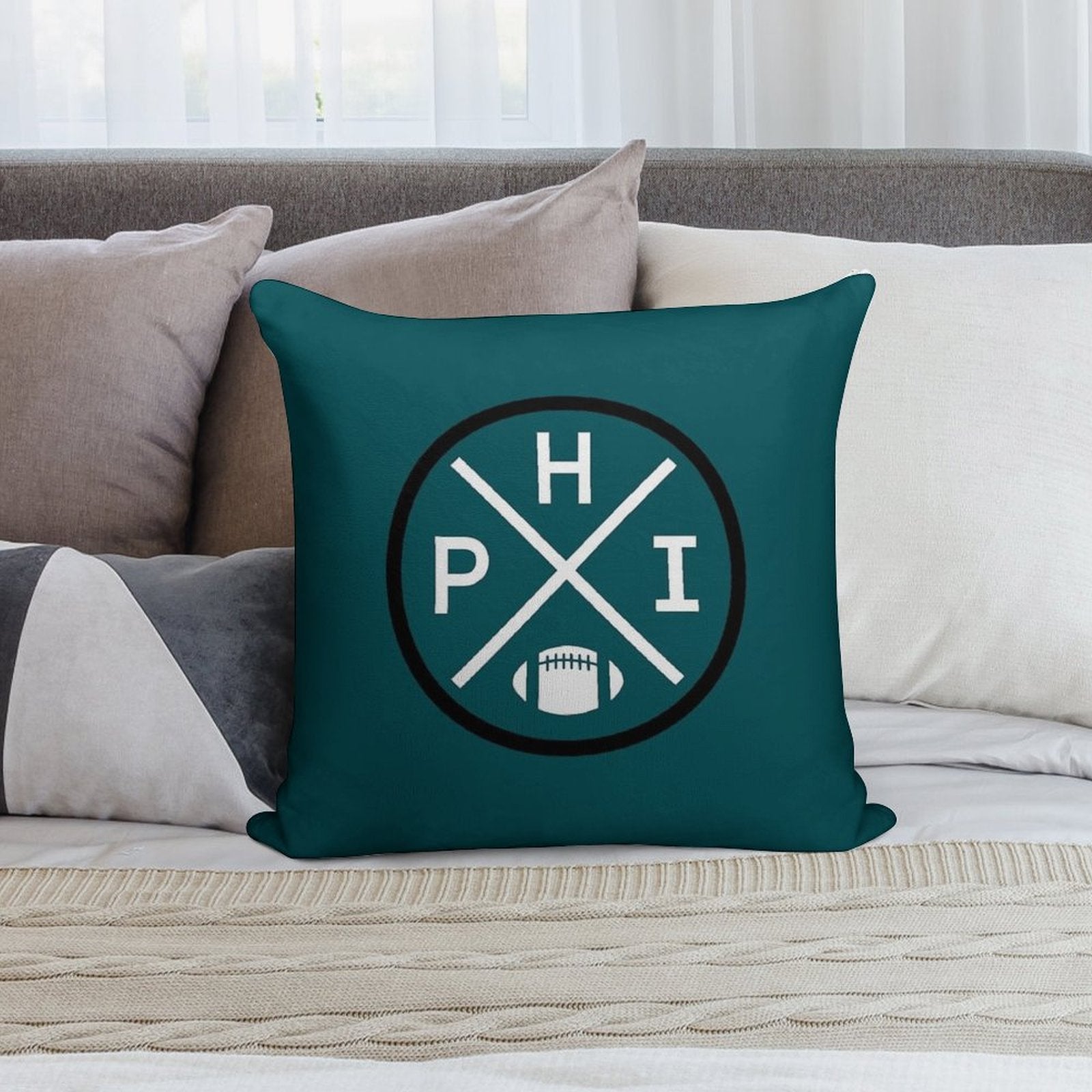 Retro Philadelphia Football Emblem Vintage PHI Soft Washable Throw Pillow