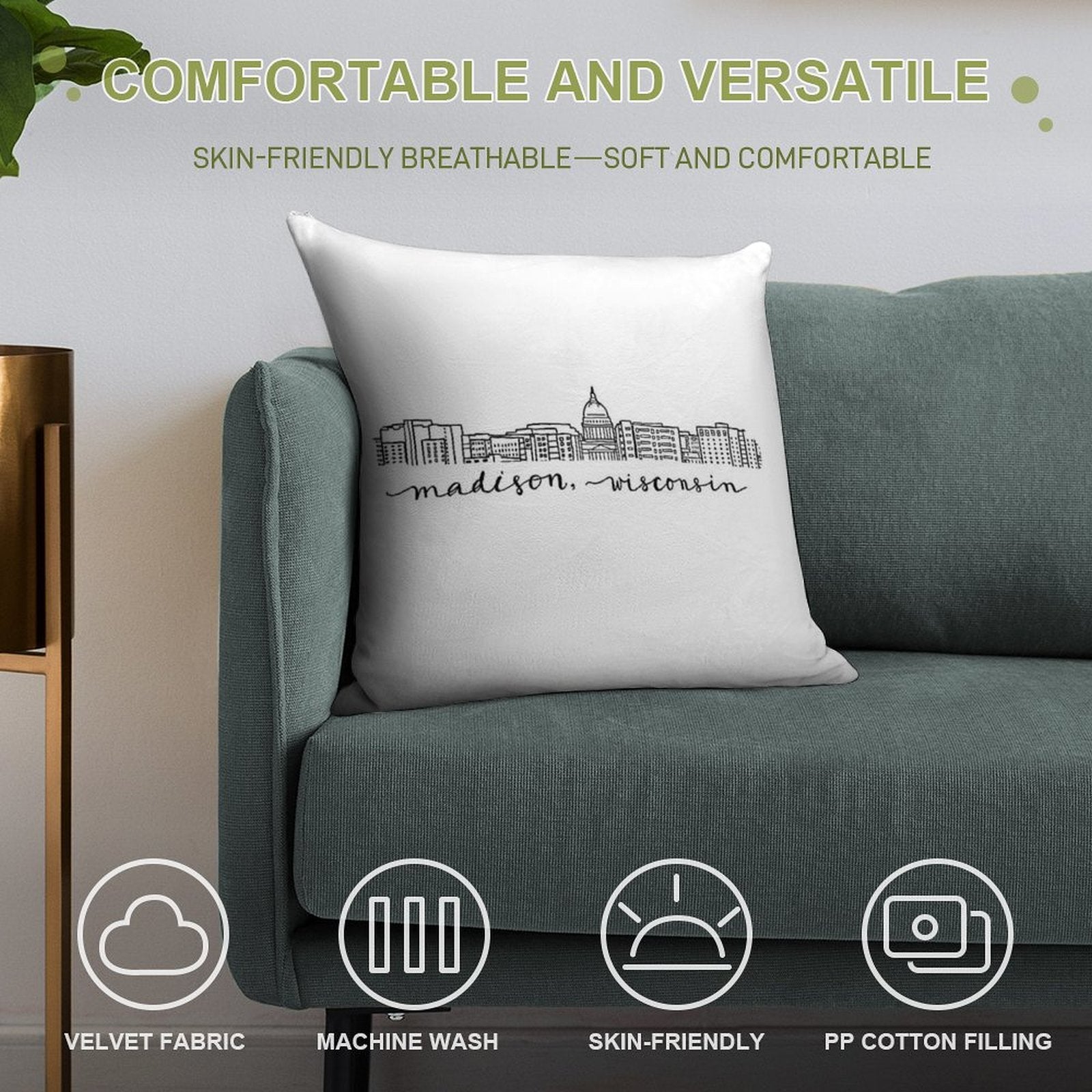 Madison City Outline Soft Luxury Feel Throw Pillow