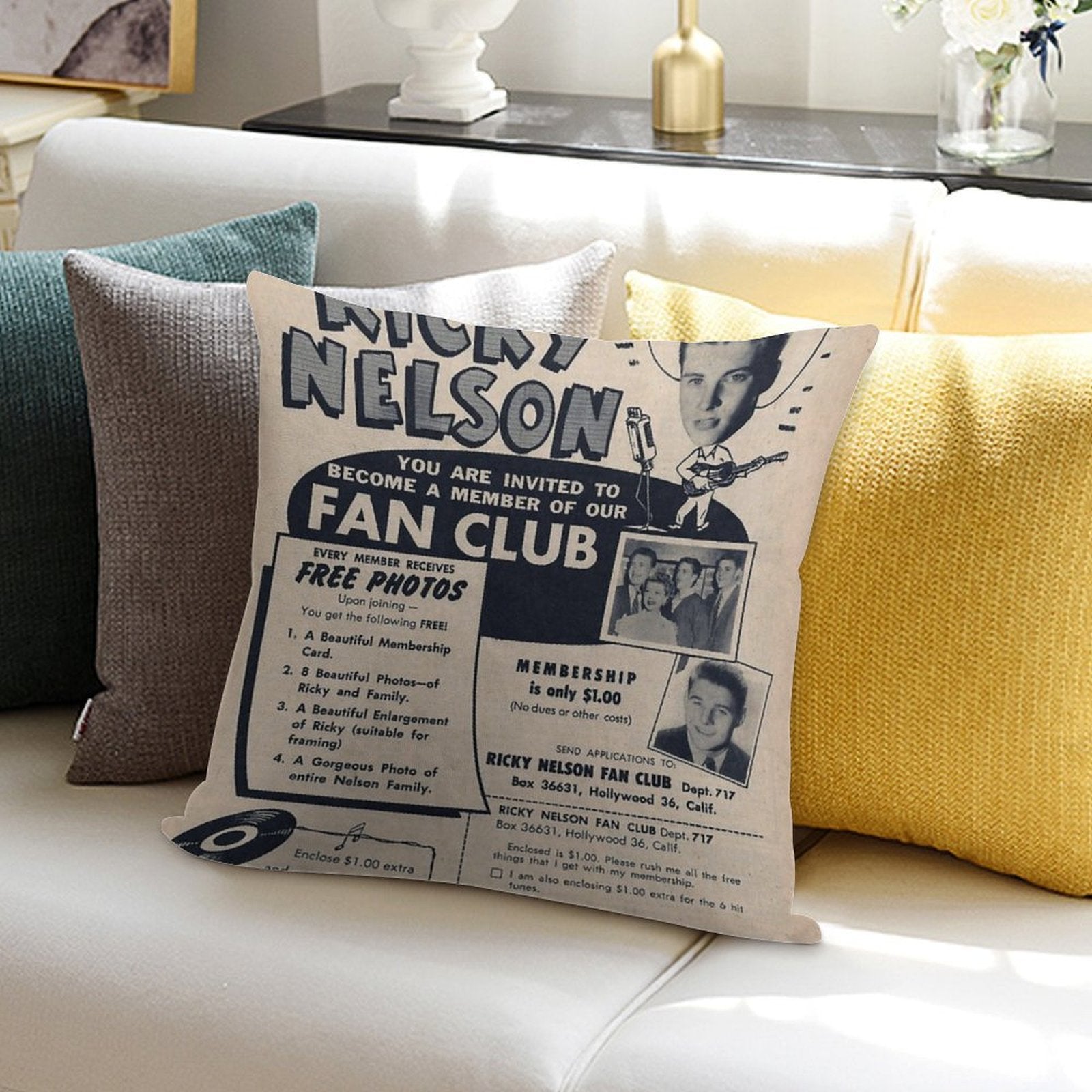 Ricky Nelson Fan Club Soft High-Density Material Throw Pillow