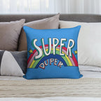 Super Duper Hand Drawn Seventies Style Rainbow Graphic Soft Short Plush Fabric Throw Pillow
