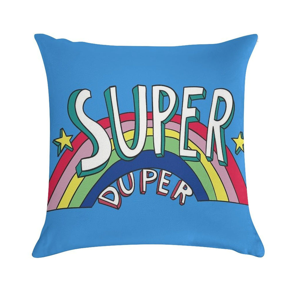 Super Duper Hand Drawn Seventies Style Rainbow Graphic Soft Short Plush Fabric Throw Pillow