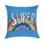 Super Duper Hand Drawn Seventies Style Rainbow Graphic Soft Short Plush Fabric Throw Pillow