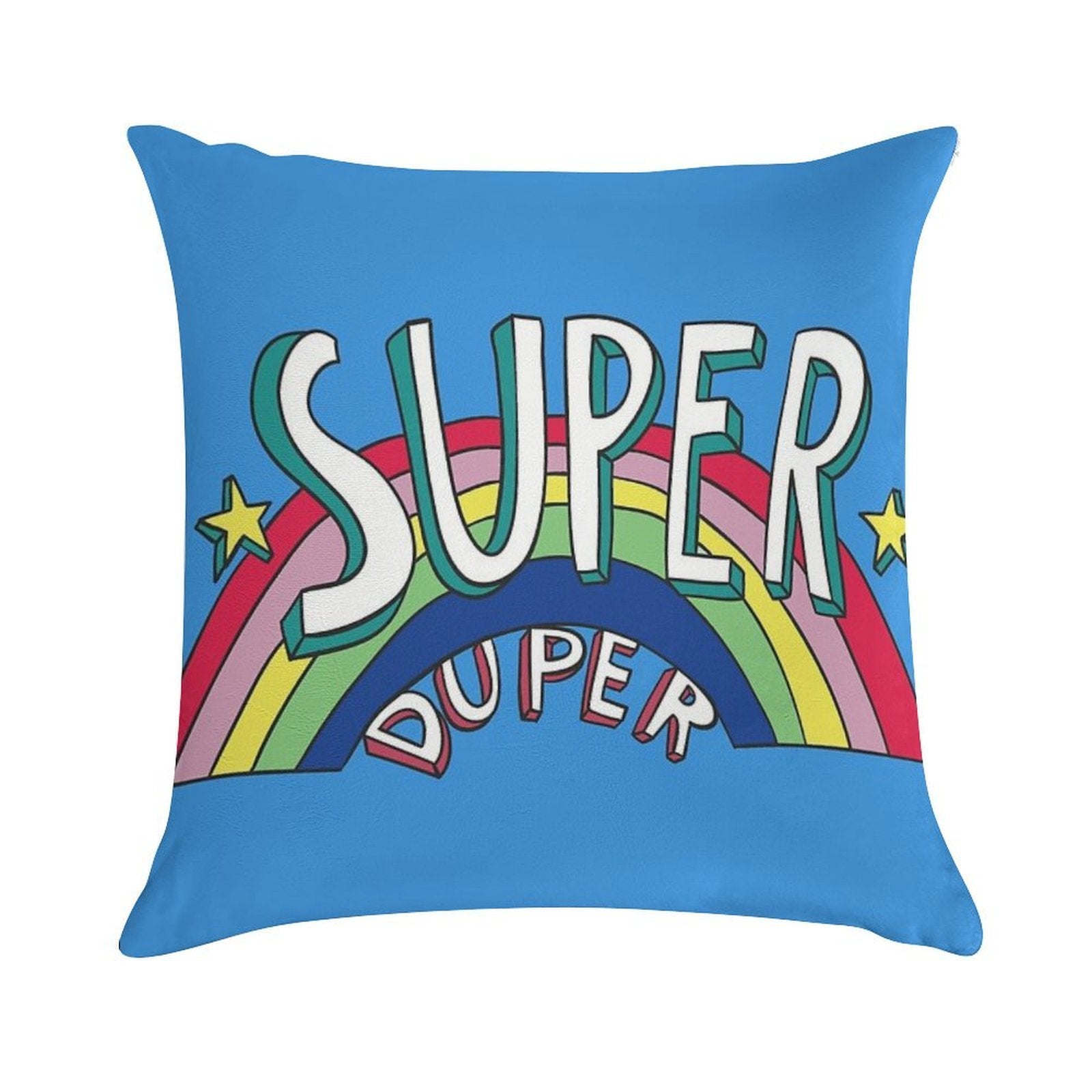 Super Duper Hand Drawn Seventies Style Rainbow Graphic Soft Short Plush Fabric Throw Pillow