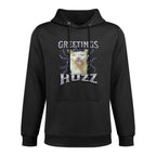 Greetings Huzz Funny Cat Meme Bootleg Graphic Men Women Versatile Streetwear Hoodie