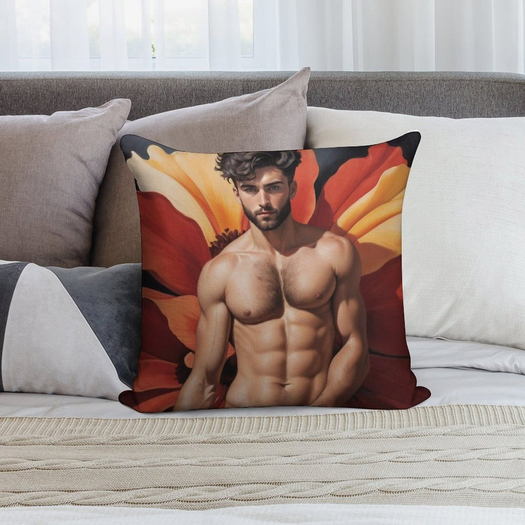 Sexy Guy Portrait Georgia O'Keeffe Inspired Background 2 Soft Short Plush Fabric Throw Pillow